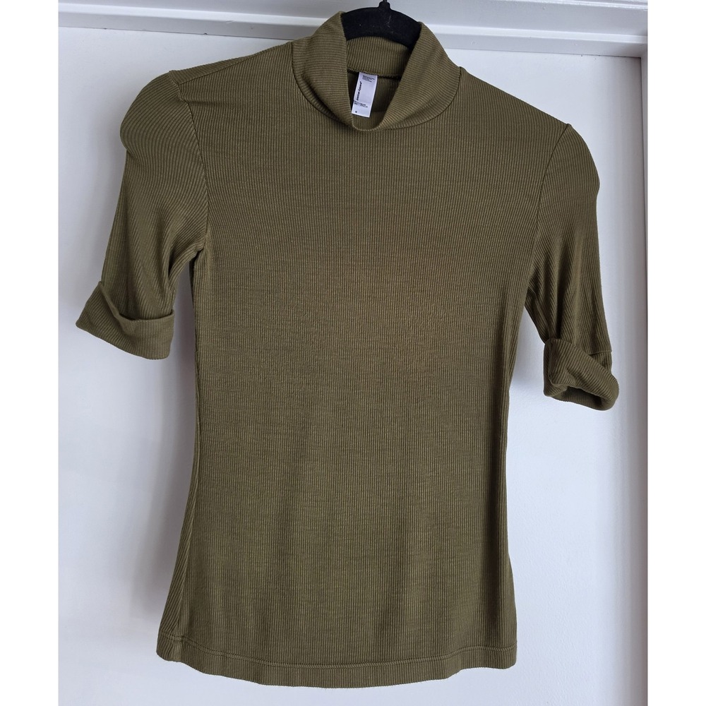 American Apparel Turtleneck Top Women S Olive Green Ribbed Short Sleeve Shirt